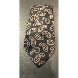 Bonwit Teller Mens Necktie Black Bronze Paisley Hand Made in Italy Silk Preppy